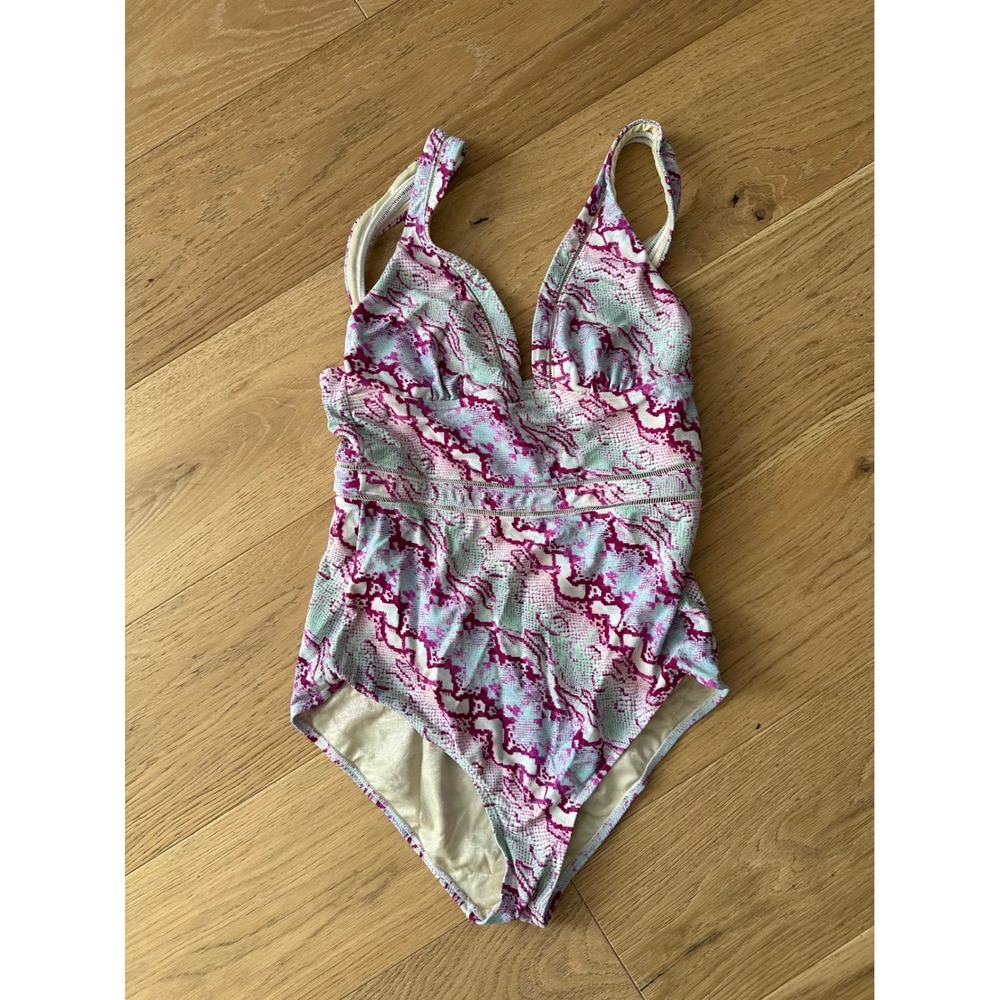 Betsey Johnson Snakeskin One-Piece Swimsuit - Purple & Teal - Size L